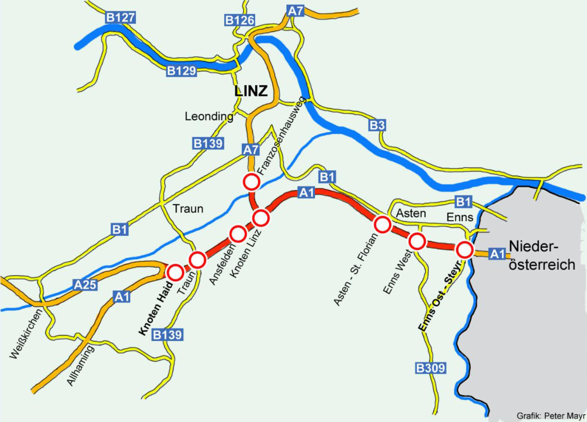 Karte-LKW-Fahrverbot-A1-OÖ