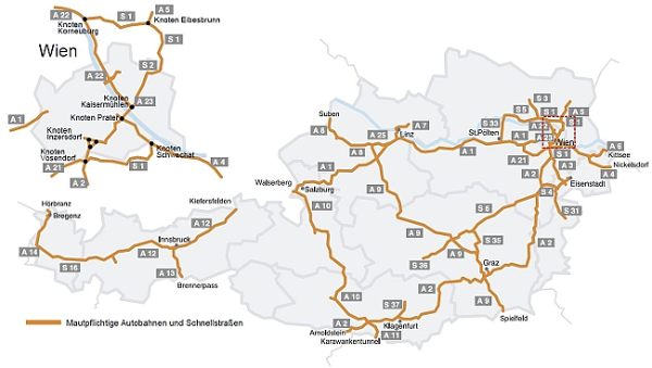 Mautpflichtiges Strassennetz in Österreich